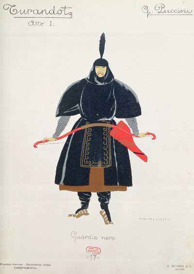 Kostymedesign for Black Guards fra Turandot av Giacomo Puccini av Umberto Brunelleschi