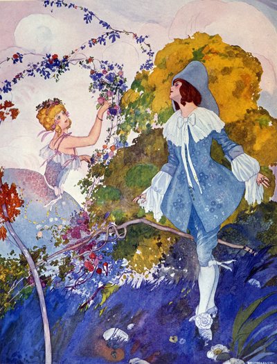 Prince Charming and the Girl Illustration av Umberto Brunelleschi (1879-1949) 20. århundre av Umberto Brunelleschi