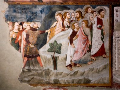 Flukten fra apostlene. Detalj. Freske av Umbria-skolen på 1400-tallet. Superior kirke. Klosteret Saint Benedetto (Sacro Speco), Subiaco (Roma), Italia av Umbrian School
