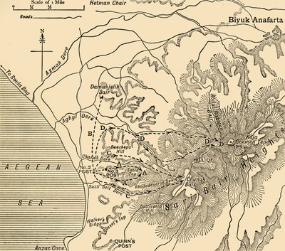 ANZAC fremrykk, Gallipoli-halvøya, første verdenskrig, 1915, c1920. av Unbekannt