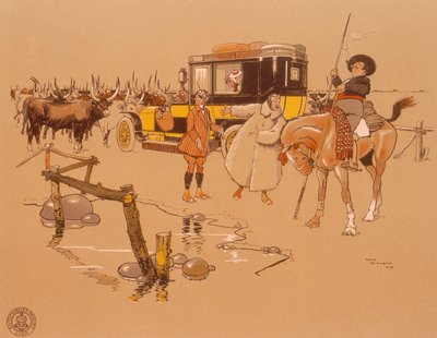 En Berliet-bil satt fast i midten av storfe, 1906 av Unbekannt