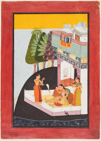 En trøstesløs dame på en terrasse med ledsagere, ca. 1730. av Unbekannt
