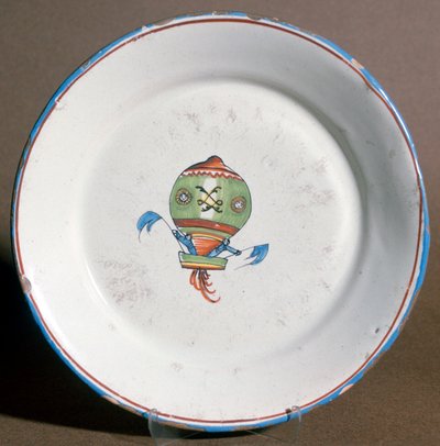 En fransk fajanseplate med aeronauter med flagg, 1785 av Unbekannt