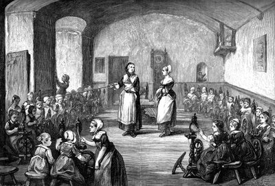 En tysk spinneskole, ca 1880 av Unbekannt