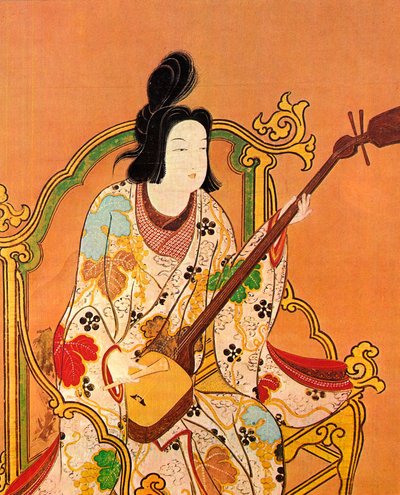 A Girl Playing a Shamisen, andre halvdel av 1600-tallet. av Unbekannt
