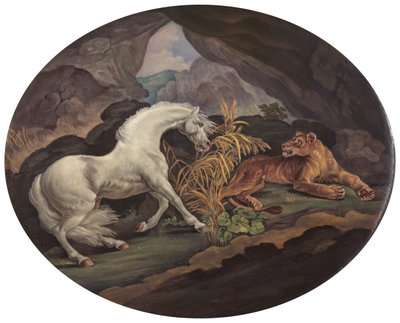En hest som er skremt av en løvinne, ca. 1800. av Unbekannt