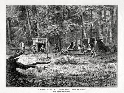 En gruveleir ved en nordvest-amerikansk elv, 1877 av Unbekannt