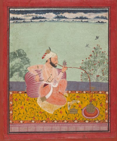 En Raja som røyker en vannpipe, ca. 1690-1710. av Unbekannt