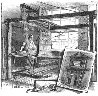 En Spitalfields silkevever ved håndveven hans, 1884 av Unbekannt