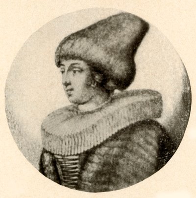 En svensk dame i spiss pelshatt og ruff, 1640, 1937. av Unbekannt