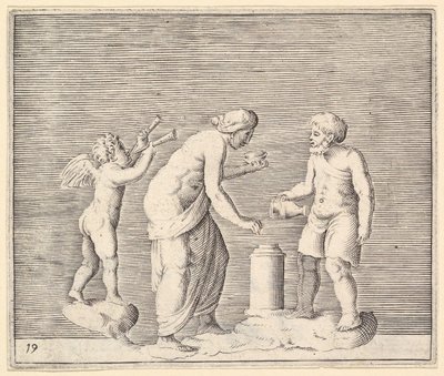 A Woman and Man Sacrificing in the Presence of Cupid, utgitt ca. 1599-1622. av Unbekannt
