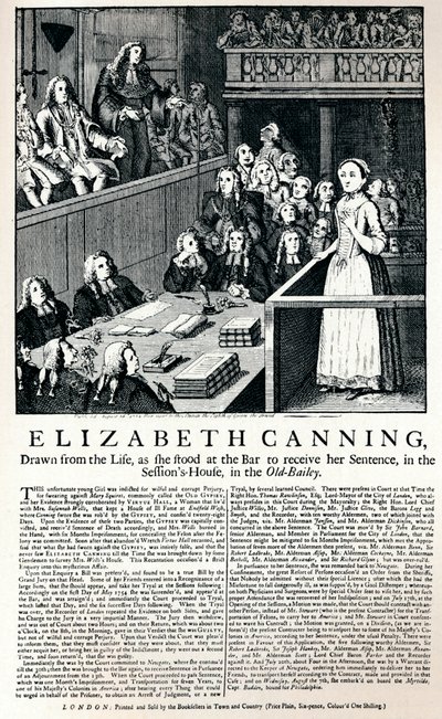 En bredside fra 1754 som rapporterte om saken om Elizabeth Canning, 1915 av Unbekannt