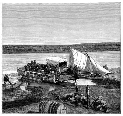 En ferge på Vaal-elven, Transvaal, Sør-Afrika, c1890 av Unbekannt