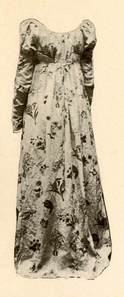 En kjole av brunglasert chintz, båret av Madame Chevalier, c1795, 1937. av Unbekannt