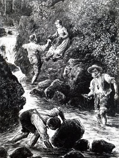 En gruppe unge mennesker som fisker av Unbekannt