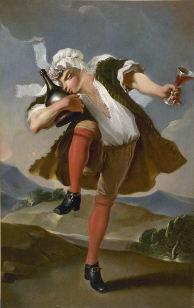 Til høyre flaske. Skilt til en vinhandler, mellom 1780 og 1800. av Unbekannt