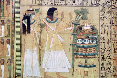 En mann og hans kone ofrer til Osiris, fra den egyptiske dødsboken av Unbekannt