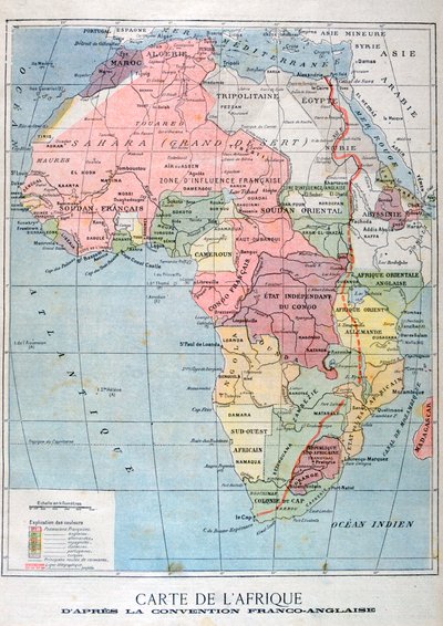 Et kart over Afrika etter The Anglo-French Convention, 1899 av Unbekannt