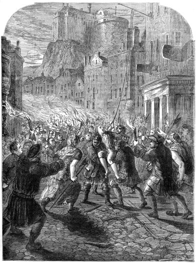 En mobb som fraktet kaptein John Porteous til hans henrettelse, Edinburgh, 1736, 1800-tallet av Unbekannt