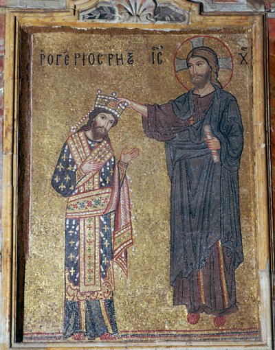 En mosaikk av Kristus som kronet Roger II, 1100-tallet av Unbekannt