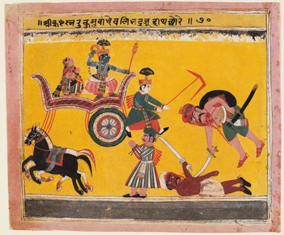 Den siden fra den Bhagavata Purana: Etter Krishna Bound Rukma Rukminish Broder Balarama ..., ca. 10. av Unbekannt