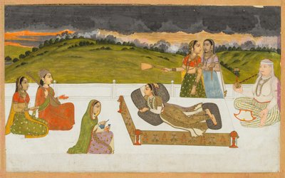 En prinsesse tilbakelent på en terrasse med ledsagere, ca. 1730-1740. av Unbekannt