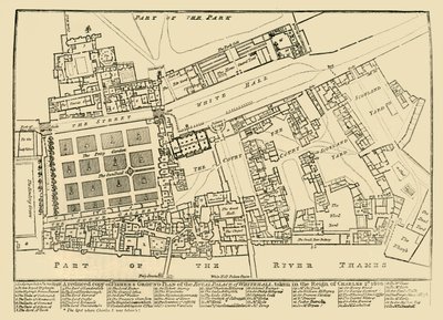 En redusert kopi av Fishers Ground Plan of the Royal Palace of Whitehall, 1680, 1881. av Unbekannt