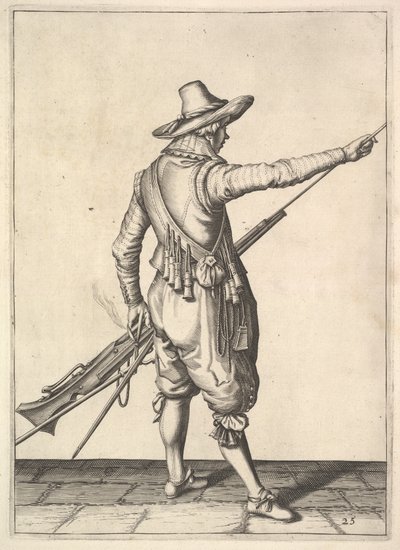 En soldat som trekker ut ramstangen fra holderen, fra Musketeers-serien, plate 25, i Wap.... av Unbekannt