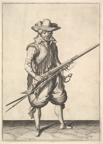 En soldat som rister pulveret fra toppen av pannen, fra Musketeers-serien, tallerken 19, i.... av Unbekannt