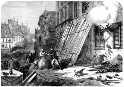 En gate i Strasbourg under beleiringen og bombardementet, den fransk-prøyssiske krigen, 1870 av Unbekannt