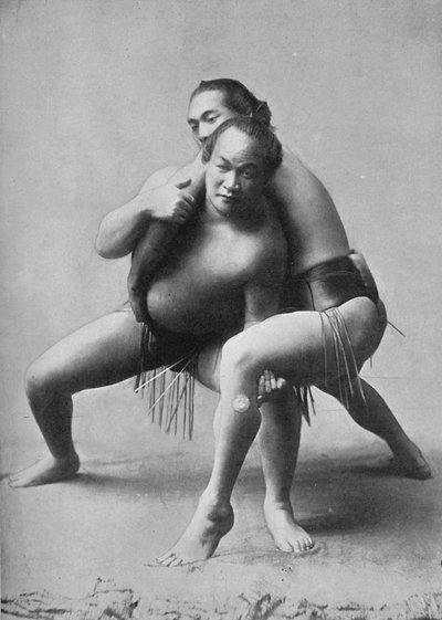 En sumobrytingkamp mellom et par japanske profesjonelle, 1902 av Unbekannt