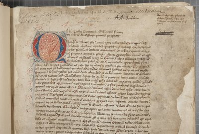 En transkripsjon, i tre hender, av de filosofiske verkene til Marcus Tullius Cicero tilsynelatende hentet fra editio romana fra 1471, med marginalia i hånden til Archibald Whitelaw og andre, ca. 1480 (blekk på pergament) av Unbekannt