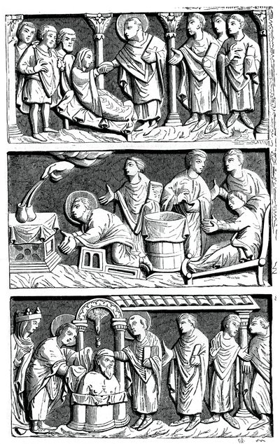 En triptyk av det helbredende arbeidet til St. Remy, biskop av Reims, 1000-tallet 1870 av Unbekannt