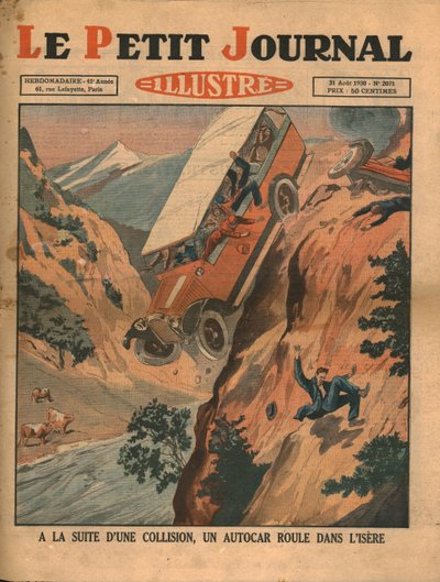 Et kjøretøy faller i elven Isere etter en ulykke, 1930. av Unbekannt