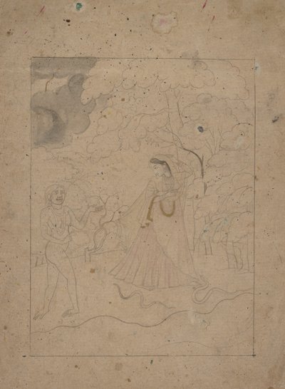 Abhisarika Nayika-heltinnen trosser natten, ca. 1800. av Unbekannt