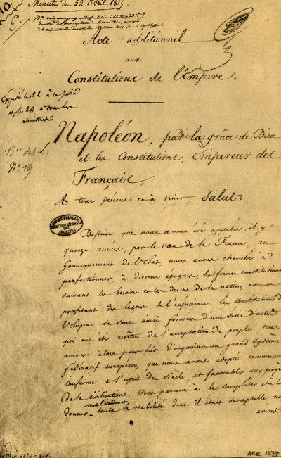 Tilleggsakt til imperiets konstitusjoner, 22. april 1815, 1921. av Unbekannt