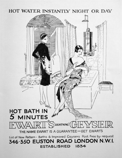 Annonse for Ewarts Geyser for varmt vann, 1928 av Unbekannt