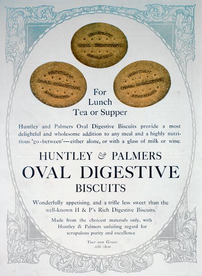 Annonse for Huntley and Palmers Oval Digestive Biscuits, 1909 av Unbekannt