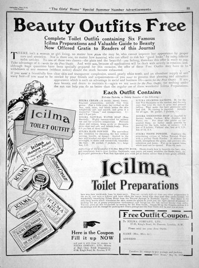 Annonse for Icilma toalettpreparater, 1913 av Unbekannt