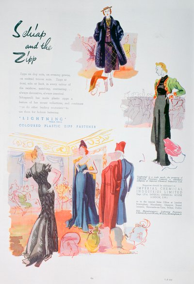 Annonse for lynfargede plastglidelåser fra ICI, 1937 av Unbekannt