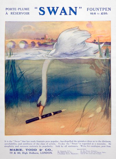 Annonse for Swan fyllepenner, c1906 av Unbekannt