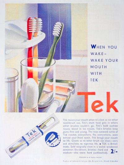 Annonse for Tek-tannbørster, av Johnson og Johnson, 1931 av Unbekannt