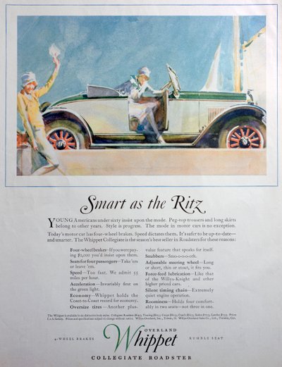 Annonse for Overland Whippet Collegiate Roadster-bilen, 1927 av Unbekannt
