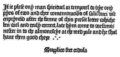 Annonse for en bok trykt av William Caxton, 1400-tallet 1893 av Unbekannt