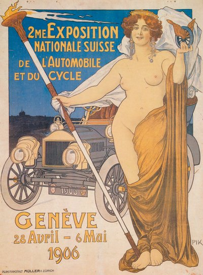 Annonse for den andre sveitsiske nasjonale bil- og sykkelutstillingen, Genève, 1906 av Unbekannt