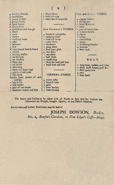 Annonse for salg av Candle i Lloyds, 1796, 1928 av Unbekannt