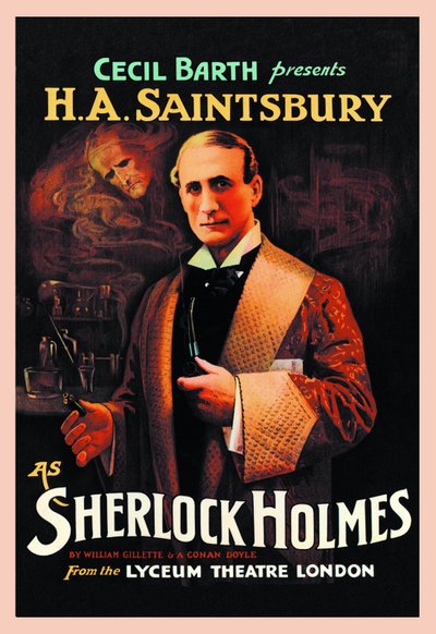 Avfiche av teaterstykket "Sherlock Holmes" av William Hooker Gillette (1853-1937) og Arthur Conan Doyle (1859-1930): "Cecil Barth presenterer HA Saintsbury (Harry Arthur Saintsbury 1869-1939) som Sherlock Holmumes" au Lyce Theatre Londo av Unbekannt