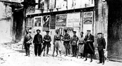 Afrikansk chasseur, to Turcos og tre britiske soldater, Soissons, Frankrike, første verdenskrig, 1914 av Unbekannt