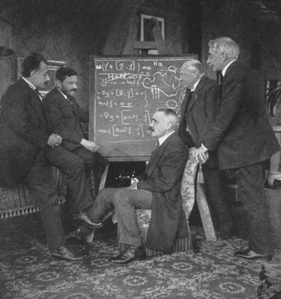 Albert Einstein og andre fysikere ved Paul Ehrenfests hjem, Leyden, Nederland av Unbekannt