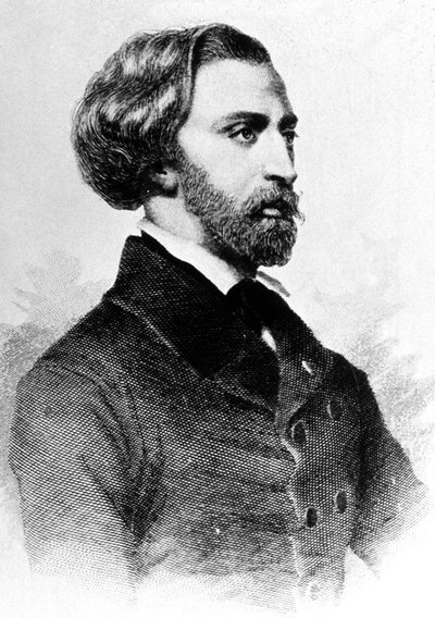 Alfred de Musset (1810-1857) fransk poet og forfatter, gravering, ca. 1854 av Unbekannt
